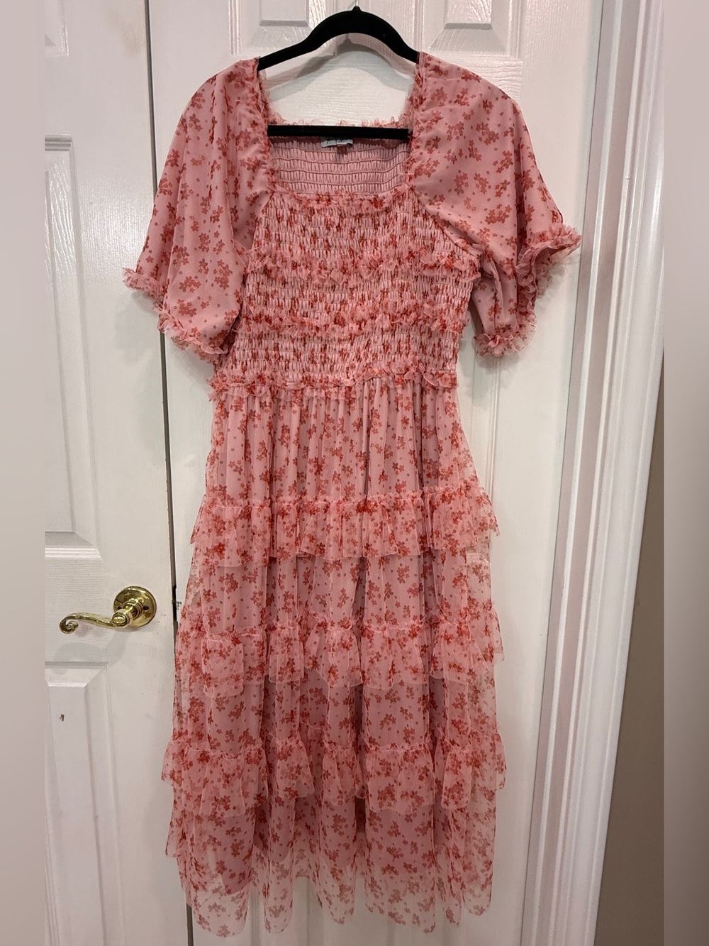 Pink Floral Tiered Midi Dress - Polagram brand
